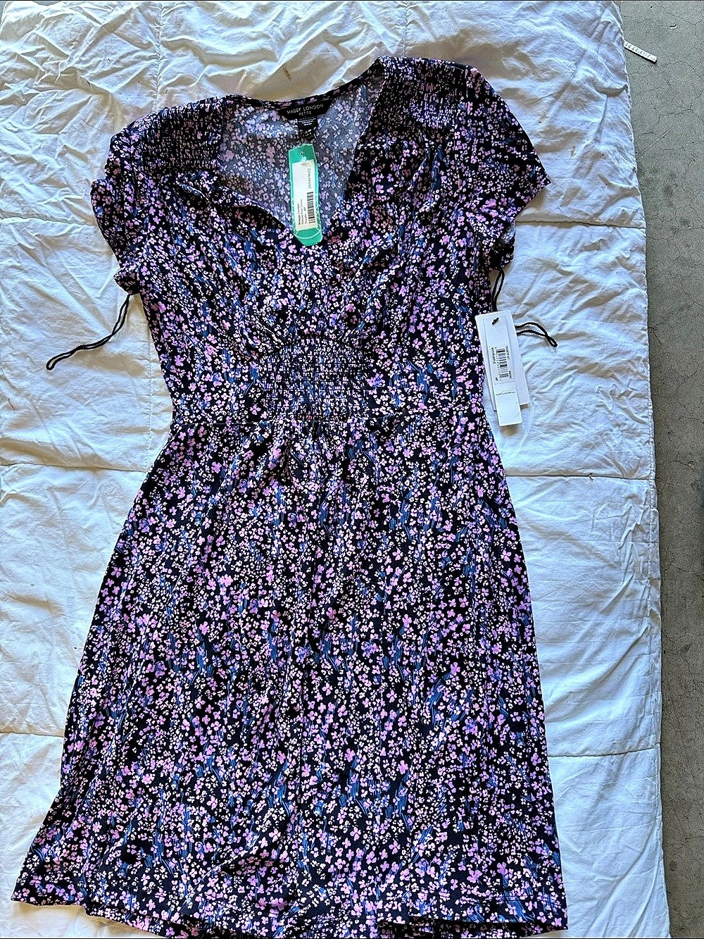 Maggy London Floral Wrap Dress in Black & Pink Size Medium NWT